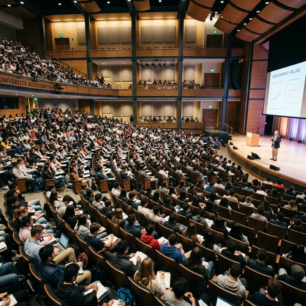 A gathering in the college auditorium